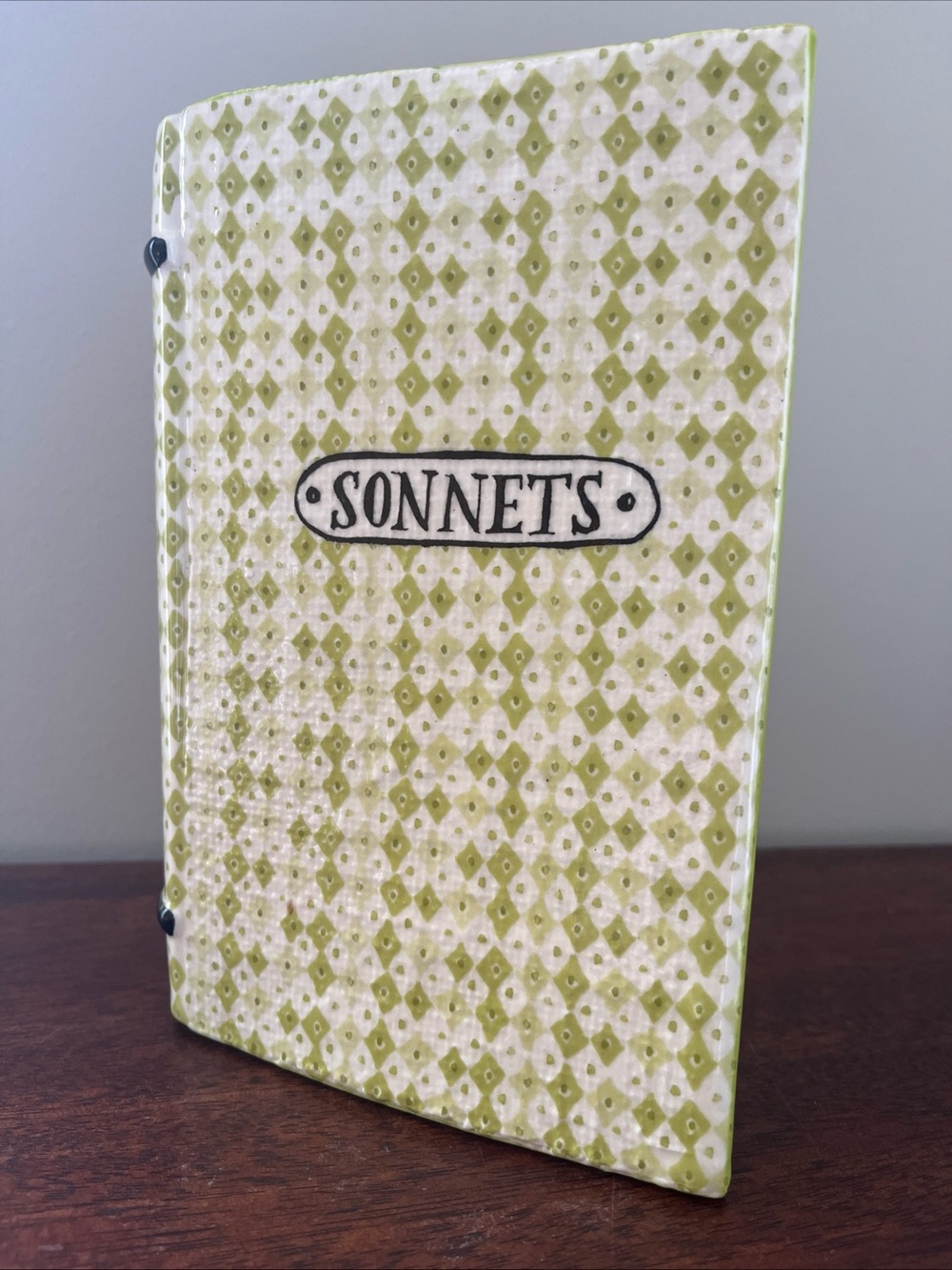 Anthropologie Sonnet green blue ceramic book Flower Vase Like New